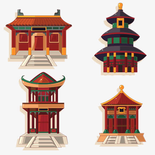 手绘中国古代建筑