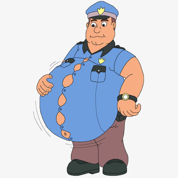 卡通穿制服的大肚子保安