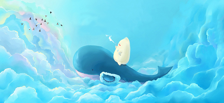 立夏大气蓝色云层可爱海豚背景