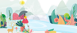 春季踏青文艺手绘插画文艺绿banner
