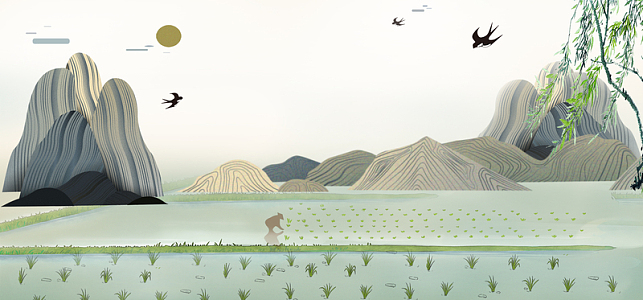 谷雨插秧文艺小清新燕子背景