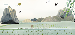 谷雨插秧文艺小清新燕子背景
