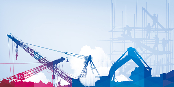 工地吊机剪影工地安全宣传海报背景素材