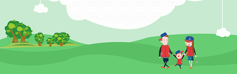 春天亲子游踏青卡通绿banner