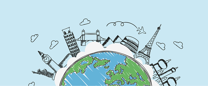 旅游卡通蓝色海报banner背景