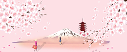樱花节日本手绘女人小清新粉banner