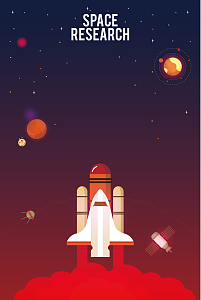 卡通升空的宇宙飞船海报背景素材