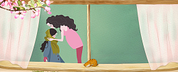母亲节桃花窗帘文艺渐变绿banner