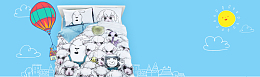 家纺四件套卡通蓝色海报banner背景
