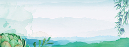 春天踏青水墨渲染中国风绿色banner