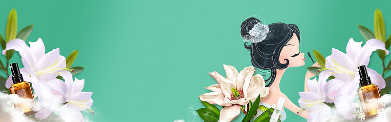 美妆节文艺花朵春天踏青绿banner