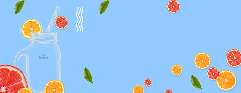 小清新手绘水果茶蓝色背景