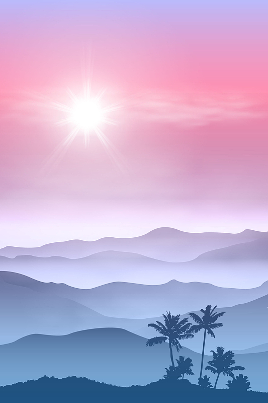 矢量手绘唯美远山风景背景