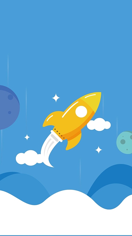 蓝色扁平卡通火箭psd分层h5背景素材