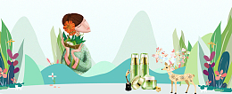 春天文艺美妆节水彩复古绿banner