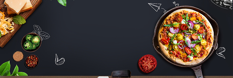 黑色黑板美食美味新鲜披萨电商banner