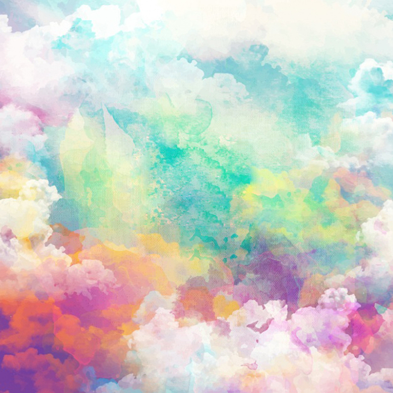 七彩天空云朵水彩质感背景图
