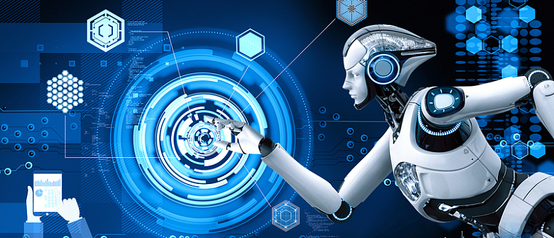 创意科技智能机器人蓝色背景
