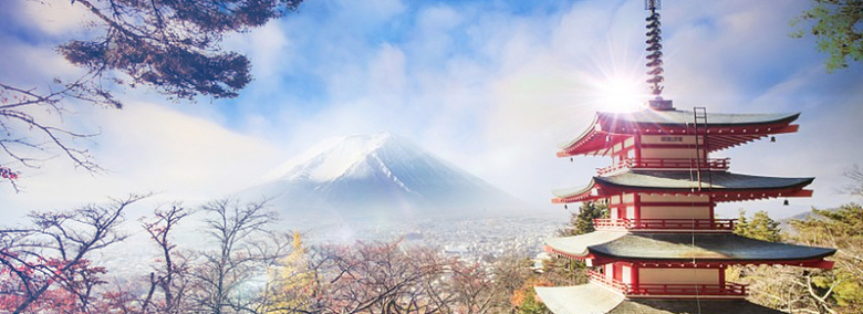 日本小亭富士山背景海报