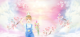 37少女节梦幻花瓣天空彩色banner