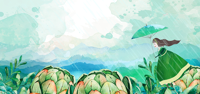 37女生节春天踏青手绘雨水白banner