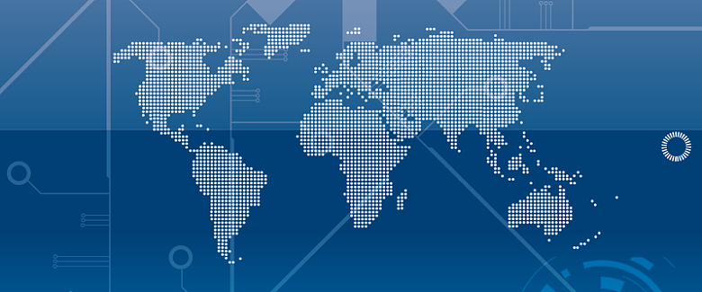 蓝色商务信息科技与世界地图背景