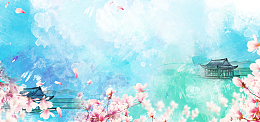 动漫樱花节渲染中国风蓝色banner