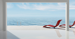 阳台躺椅大海场景词简约阳台背景素材