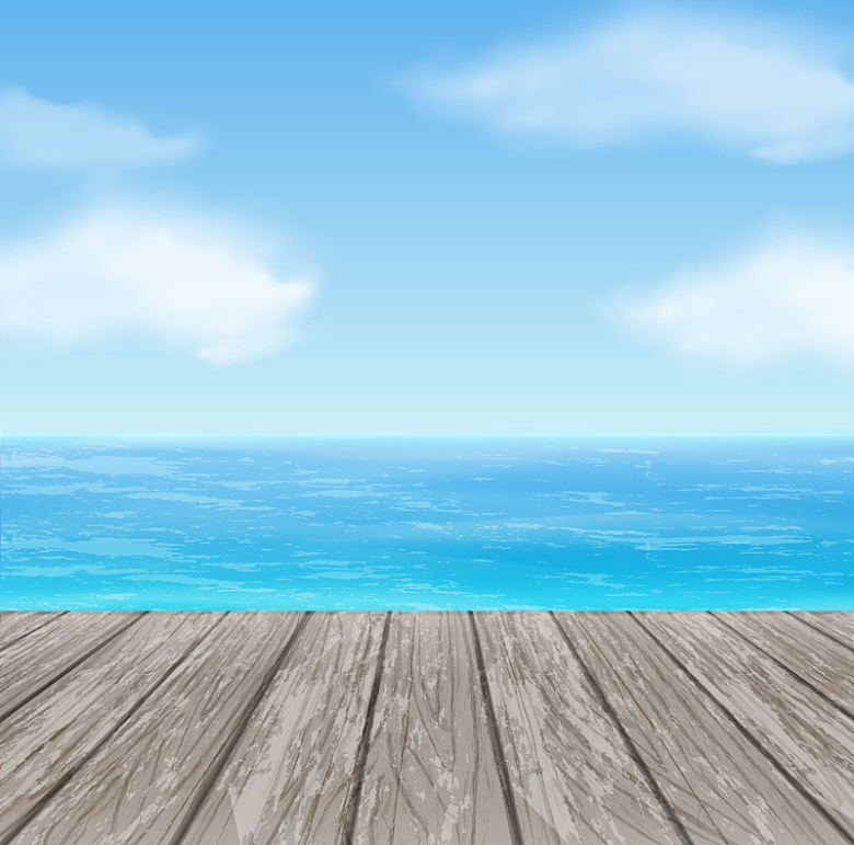 矢量清新立体木板海洋蓝天背景