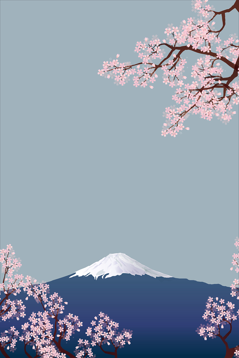 春季樱花富士山日式清新旅游海报背景素材