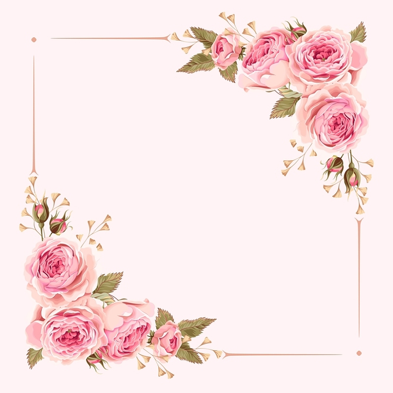 矢量粉色水彩手绘花朵边框婚庆背景