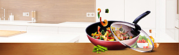厨房烹饪炒菜不粘锅电商海报背景