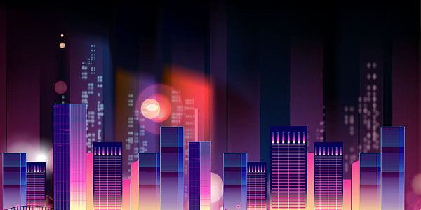 矢量几何炫彩城市夜景背景