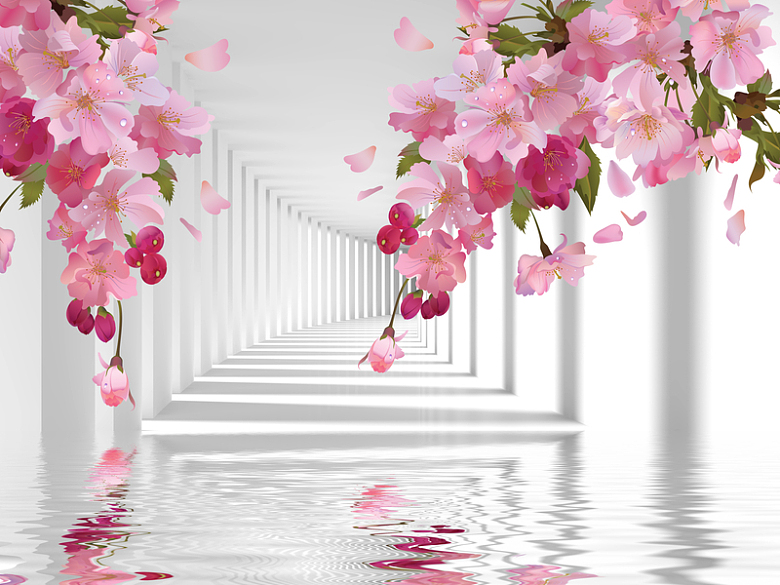 3D  樱花桃花走廊海报背景素材