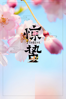 二十四节气惊蛰蓝色唯美花卉春天背景