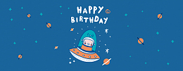 生日卡通手绘蓝色banner