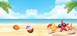 海边文艺卡通海星蓝天白云背景