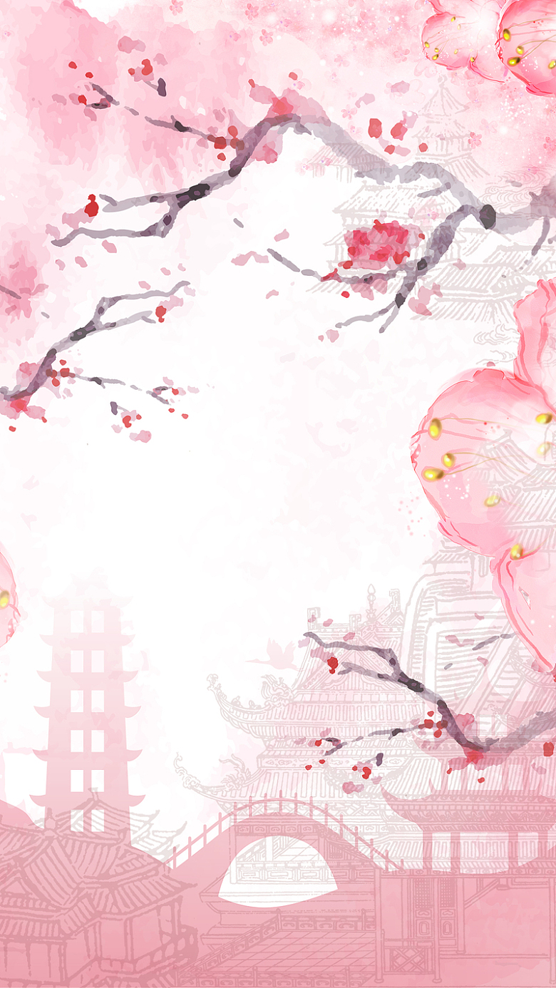 手绘24节气春分H5粉色花朵海报背景下载
