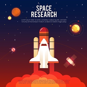 卡通升空的宇宙飞船矢量图背景素材