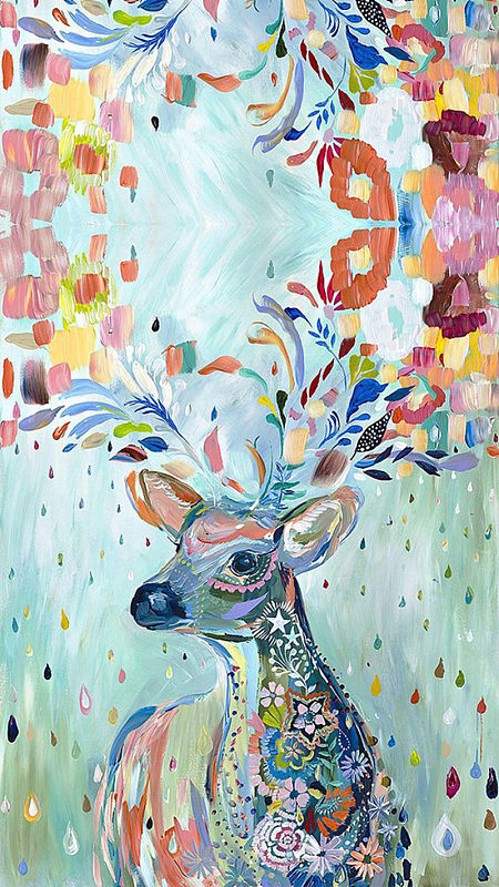 油画麋鹿h5背景jpg浪漫春天桃花背景图psdjpg卡通色彩活泼色块浅色