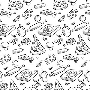 手绘披萨无缝矢量背景