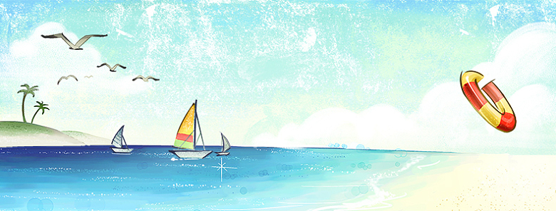 卡通清新夏日海滩帆船