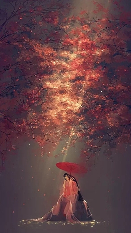 古装美女油纸伞h5背景