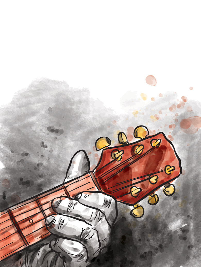 水彩画海报与人弹吉他