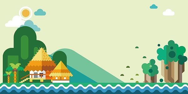 黄色扁平化卡通房子树木海报背景素材