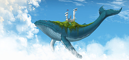卡通天空鲸鱼创意海报背景