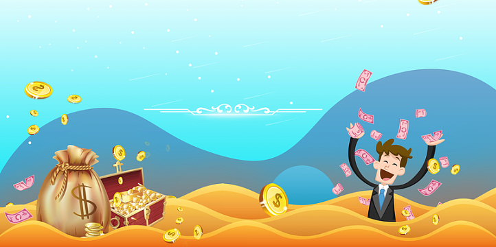 卡通小人钱袋蓝色背景素材