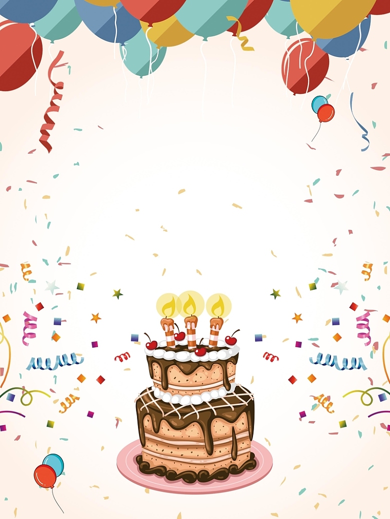卡通矢量气球蛋糕生日派对背景素材