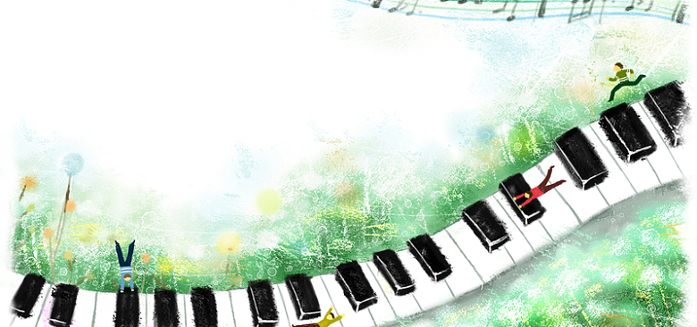 手绘钢琴键盘插画背景