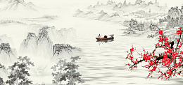 山水画梅花花瓣背景
